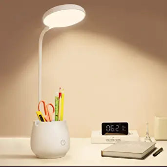 Desk Lamp for Home Office Dorm, Rechargeable Small LED Desk Light with Pen/Phone Holder, Eye-Caring Small Table Lamp with 3 Color Light Modes, USB Night Light for Students Dorm.
